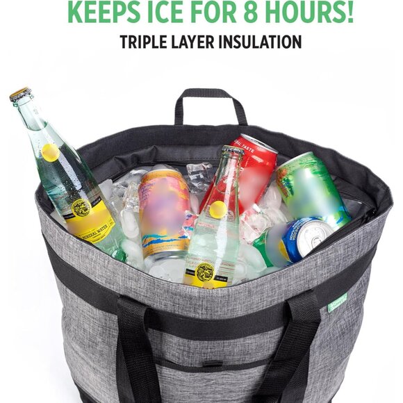 Jumbo Insulated Cooler Bag Charcoal with HD Thermal Insulation - Premium, Collap - Picture 4 of 6